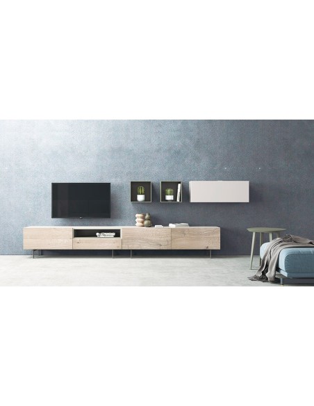 Salón Oslo 4 de Costera Mobles,  con módulos con patas, módulo colgante y cubo colgante