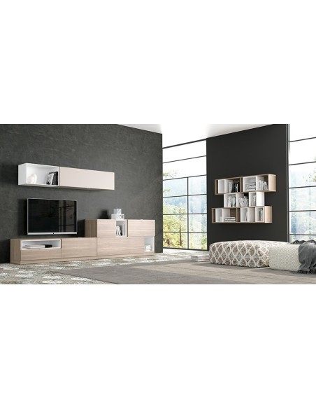Vista ambiente del salón Oslo 14 de Costera Mobles, con módulo y aparador con zócalo