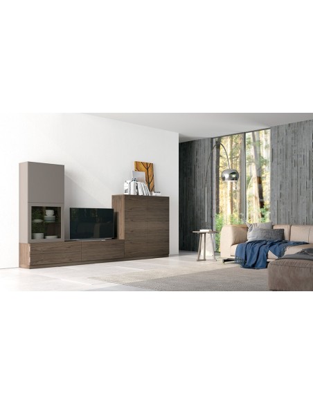 Vista en ambiente del Salón Oslo 15 de Costera Mobles, con módulo y contenedor con zócalo y colgante vertical