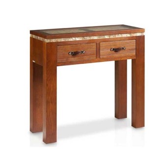 Consola 90 Karey, de Casanova Gandia, en chapa de madera natural y con dos cajones