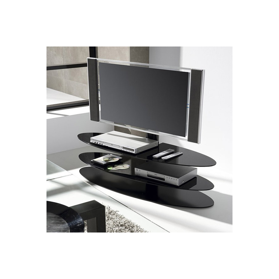 Mesa de television Dream con estructura de acero y tapas de vidrio