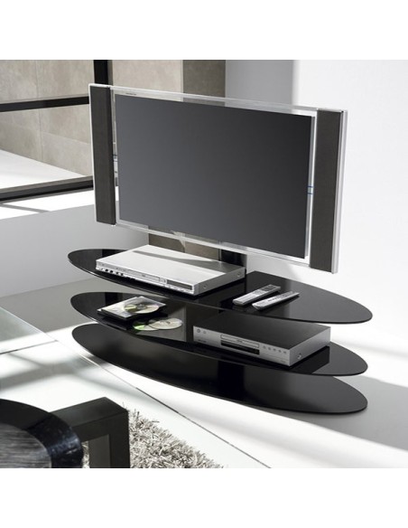 Mesa de television Dream con estructura de acero y tapas de vidrio