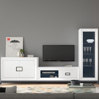 Salón Lgant 14, con mueble tv, módulo con dos puertas y vitrina con una puerta