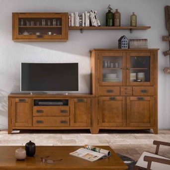 Salón IND 262, de estilo rústico y fabricado en DM chapa de pino colar nogal