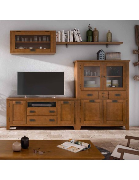 Salón IND 262, de estilo rústico y fabricado en DM chapa de pino colar nogal