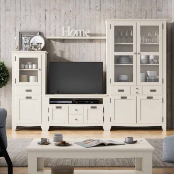 Salón IND 258, fabricado en DM lacado en blanco y de estilo rústico