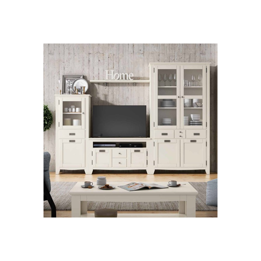 Salón IND 258, fabricado en DM lacado en blanco y de estilo rústico