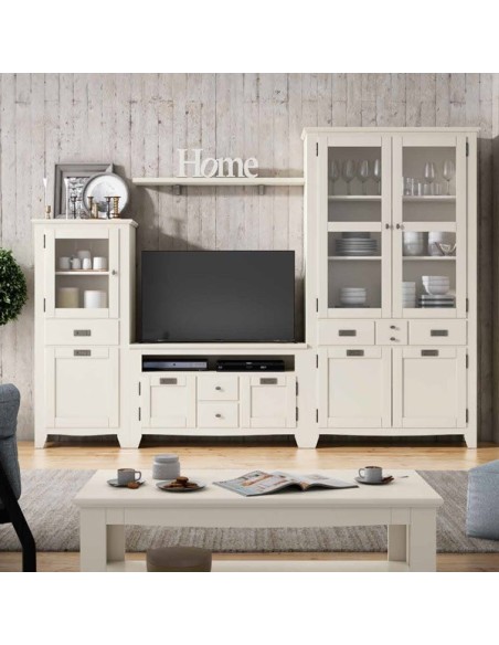 Salón IND 258, fabricado en DM lacado en blanco y de estilo rústico