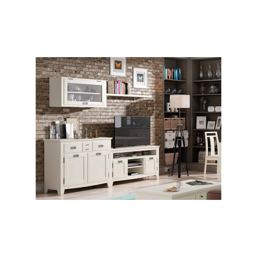 Salón IND 260 en DM lacado blanco o chapa de madera de pino color nogal