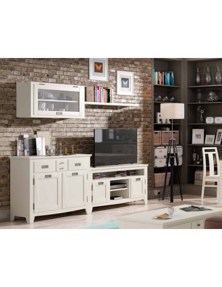 Salón IND 260 en DM lacado blanco o chapa de madera de pino color nogal