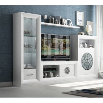 Salón MX15 de Franco Furniture, acabado lacado blanco y detalles metal cromado 2