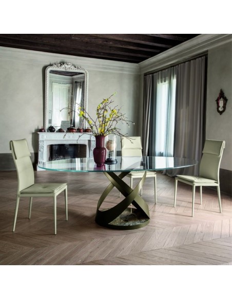 Mesa Capri en versión de cristal de Tonin Casa