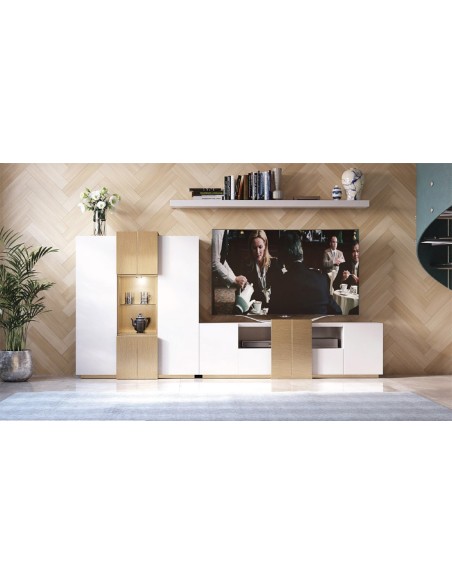 Vista frontal del Salón MX19 de Franco Furniture, lacado en blanco mate y detalles en oro viejo