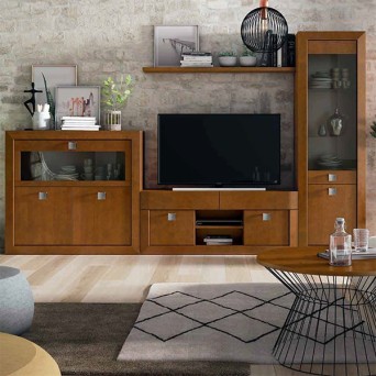Salón Neva 613, fabricado en melamina y madera de pino y acabado color nogal