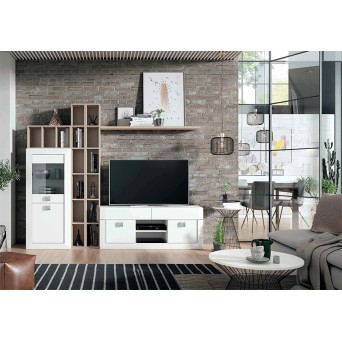 Salón Neva 618, fabricado en melamina y madera de pino y acabado color nieve y visón 2