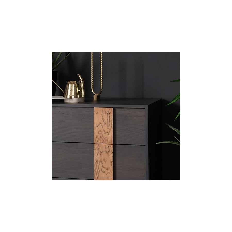 Mesita dos cajones con acabados Rovere Grigio y Holand Naturale