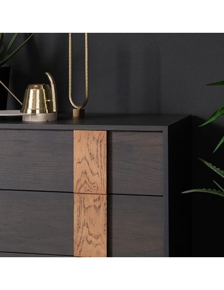 Mesita dos cajones con acabados Rovere Grigio y Holand Naturale