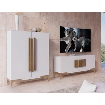 Salón MX18, de Franco Furniture, lacado en blanco mate y detalles en plata vieja 2