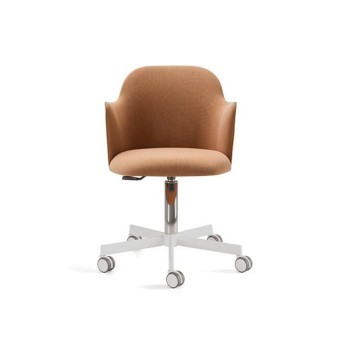 Silla Aleta V con brazo, de la firma de diseño Viccarbe, con base con ruedas en acabado blanco