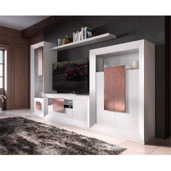 Salón MX23 de Franco Furniture, en blanco mate y detalles cobre 2