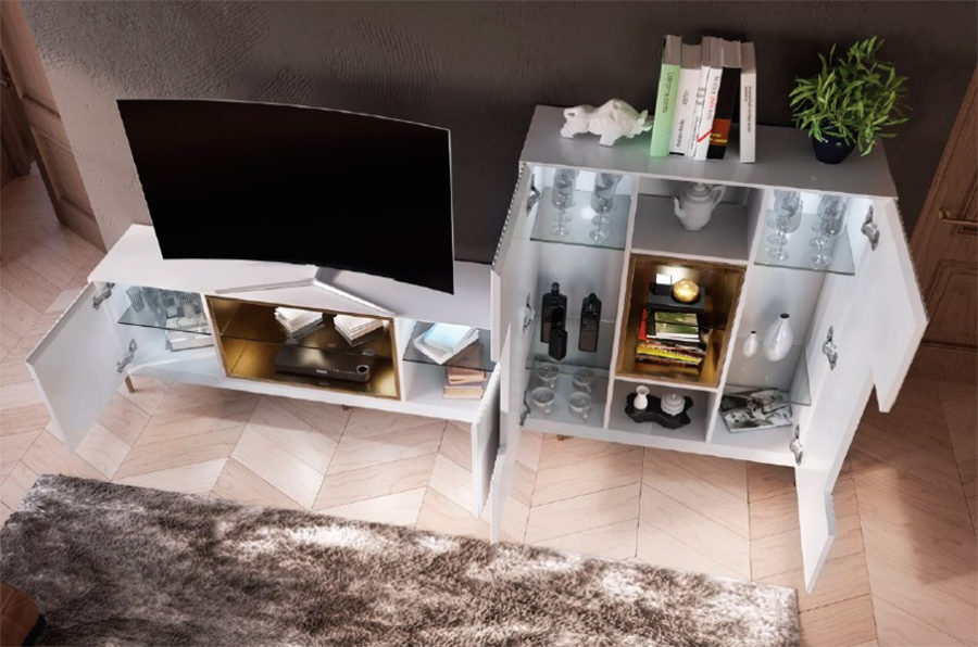Vista del interior del Salón MX28 de Franco Furniture, con iluminación LED inlcuida