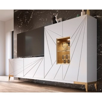 Salón MX26, de Franco Furniture, acabado blanco mate y detalles oro viejo 2