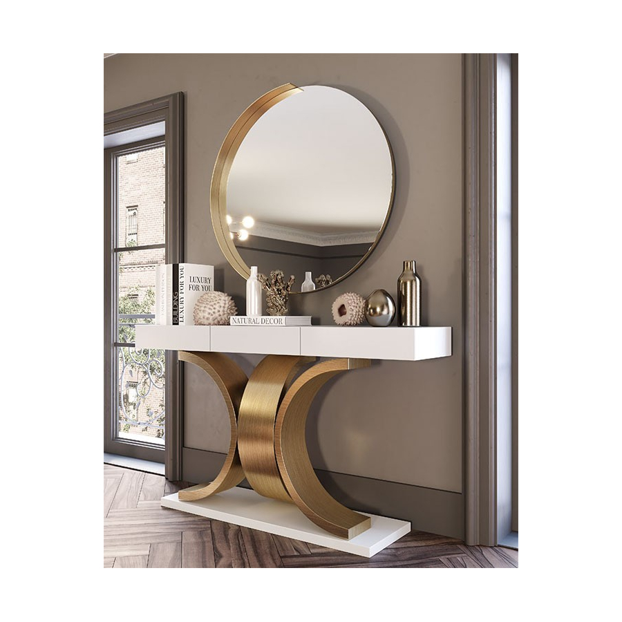 Recibidor lacado en blanco mate con detalles en oro viejo Muebles Lara