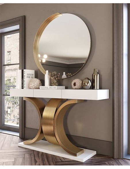 Recibidor lacado en blanco mate con detalles en oro viejo Muebles Lara