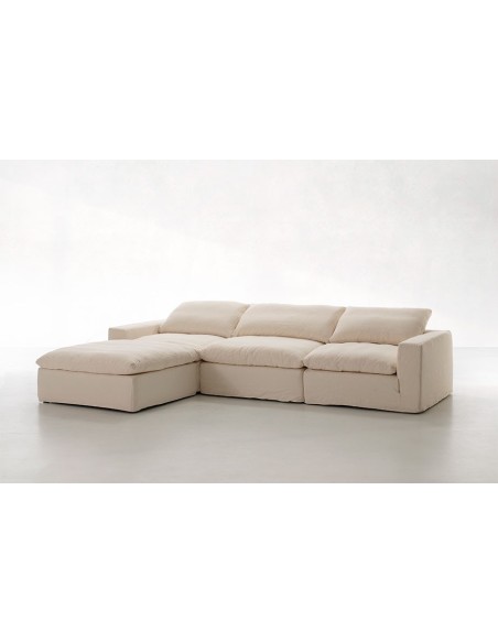 Sofá con chaiselongue disponible a tapizar en diferentes telas