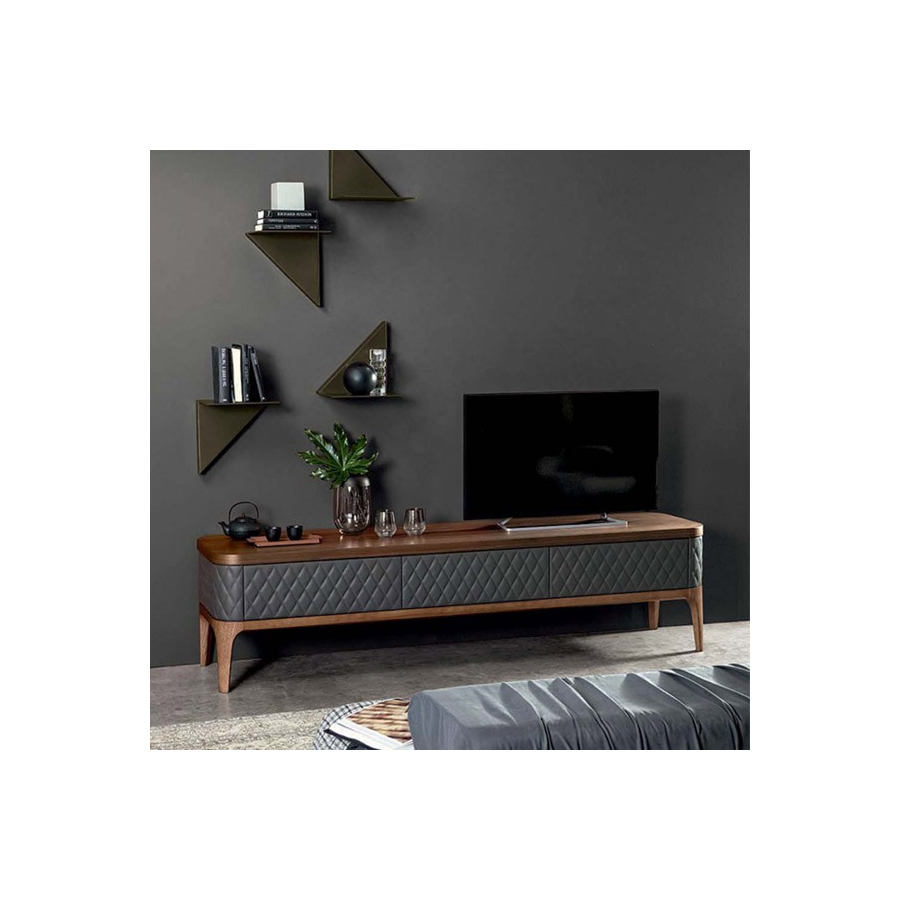 Mueble TV Tiffany fabricado en madera con detalles en piel