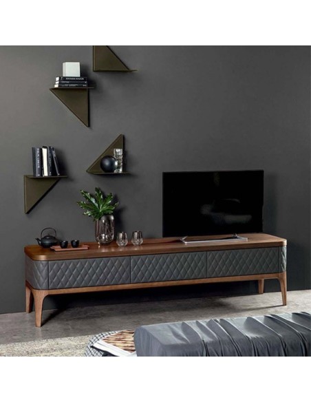 Mueble TV Tiffany fabricado en madera con detalles en piel