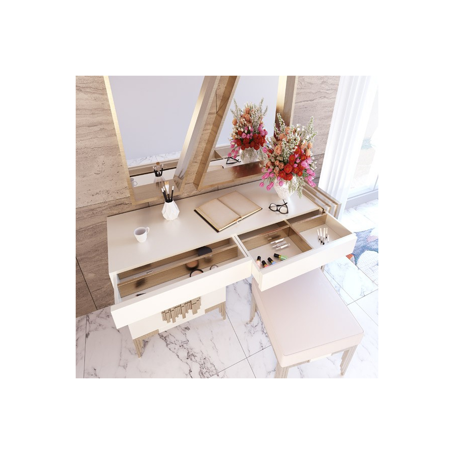Tocador Bella Franco Furniture con espejo y banqueta