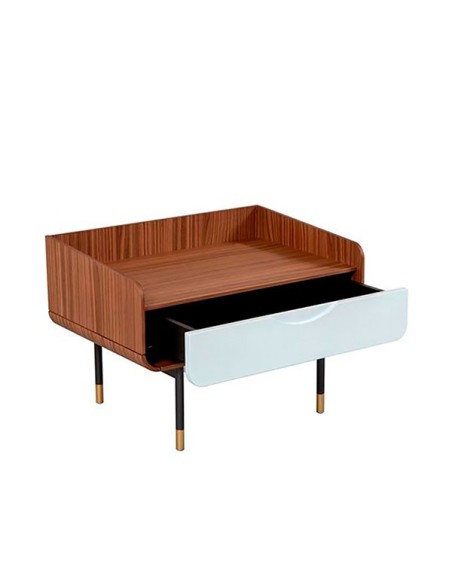 Mesita de noche con cajón y frente en blanco