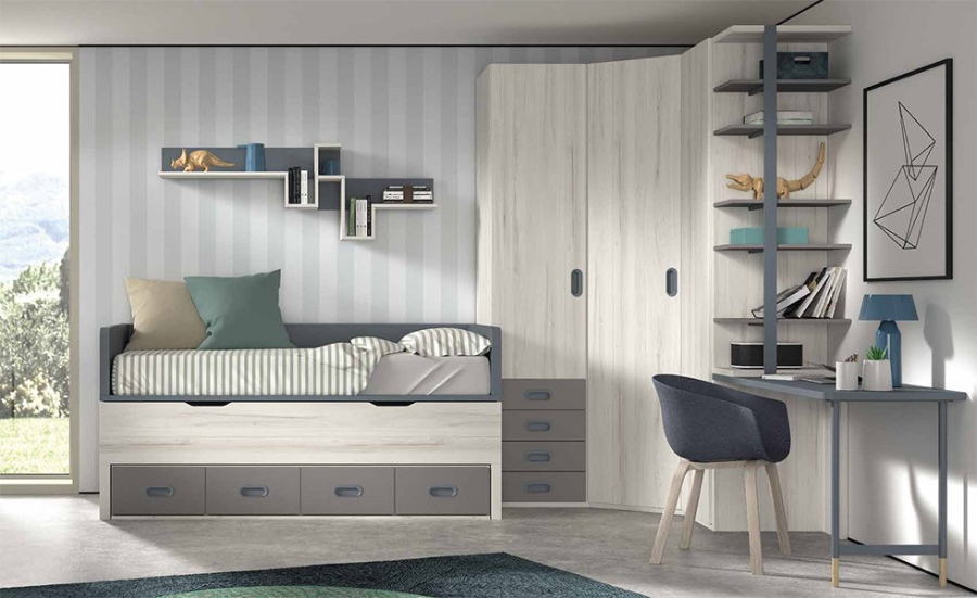 Dormitorio juvenil F001 con cama nido