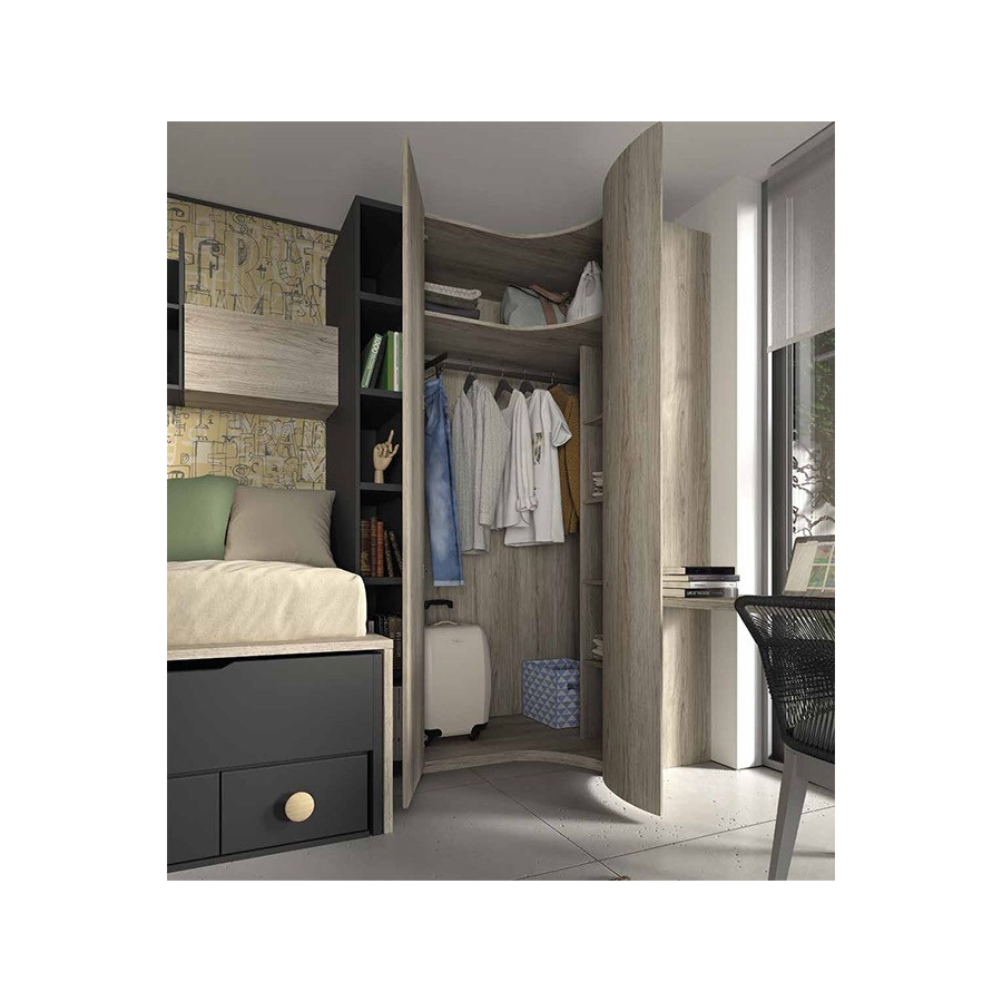 Dormitorio juvenil Glicerio Chaves con armario y zona de estudio