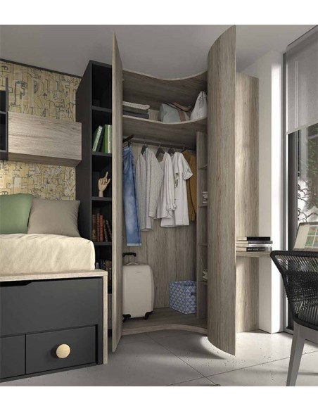 Dormitorio juvenil Glicerio Chaves con armario y zona de estudio