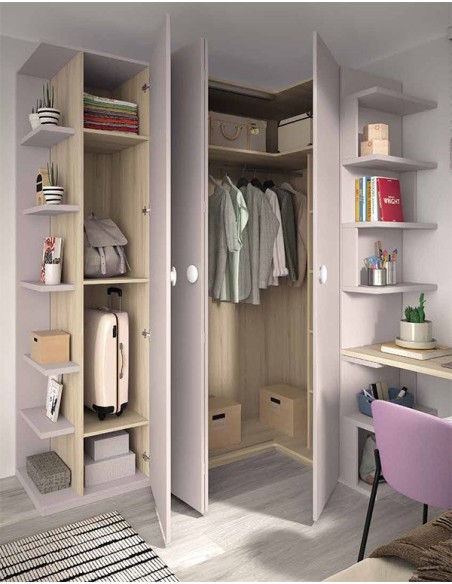 Dormitorio juvenil compacto con armario F009