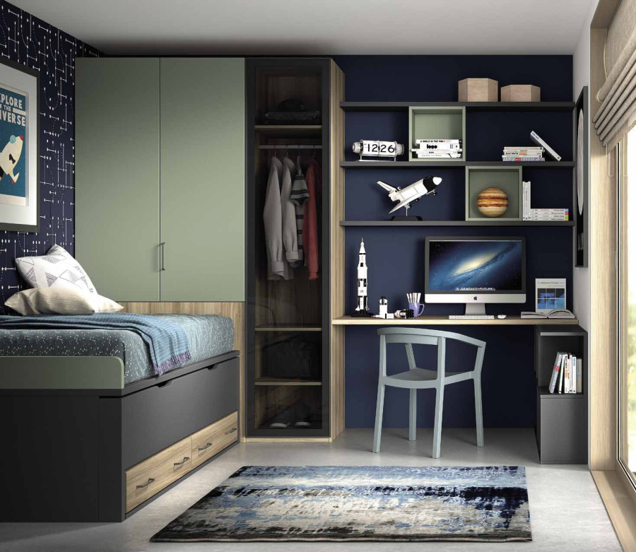 Dormitorio juvenil con zona de estudio F010