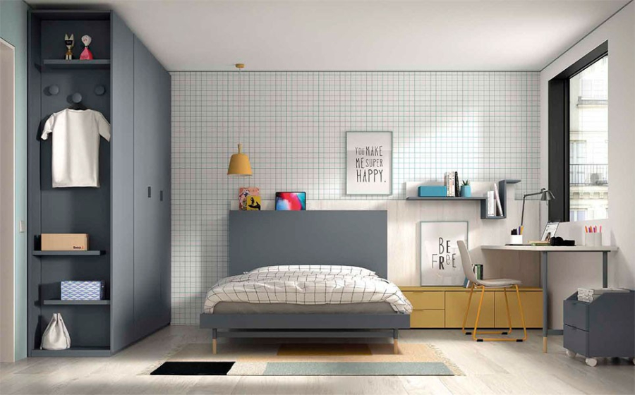 Diseño dormitorio juvenil modular disponible en varios acabados