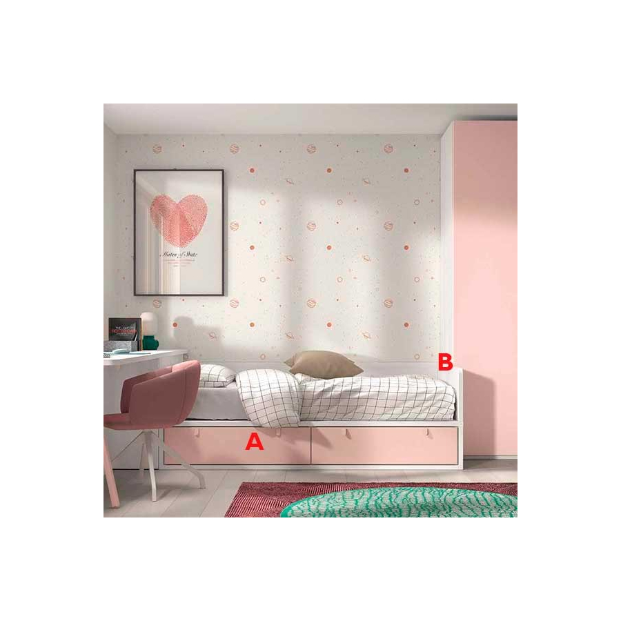 Dormitorio Juvenil F114 Glicerio Chaves ROSA Y BLANCO