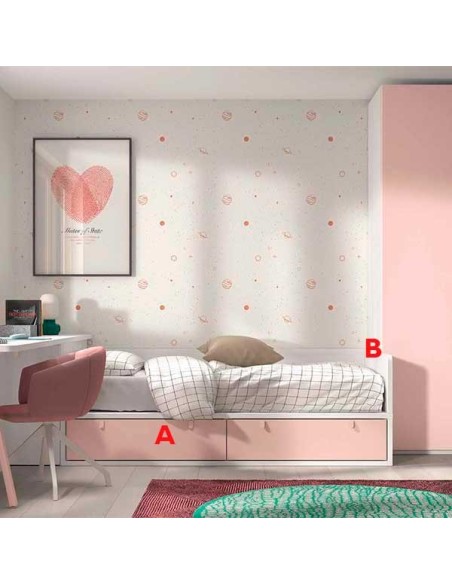 Dormitorio Juvenil F114 Glicerio Chaves ROSA Y BLANCO