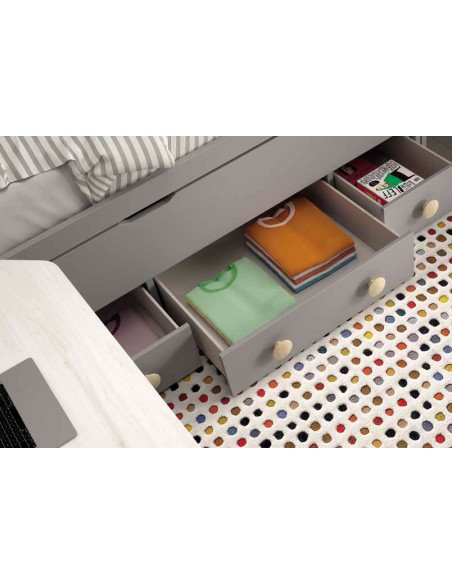 Dormitorio juvenil con cama nido y cajones
