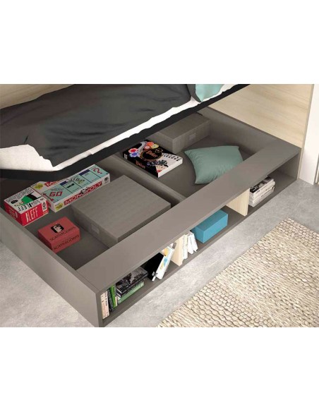 Cama con apertura lateral y estantería inferior
