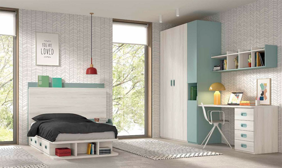 Dormitorio juvenil F305 fabricado en melamina