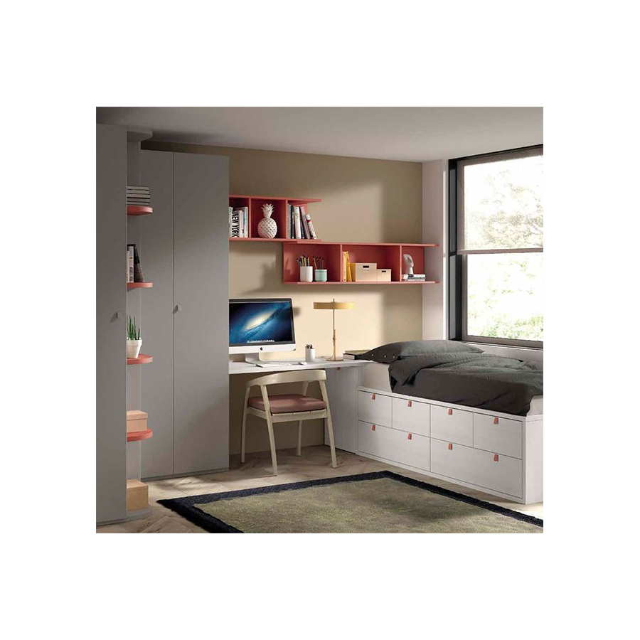 Dormitorio juvenil F024 con armario y zona de estudio