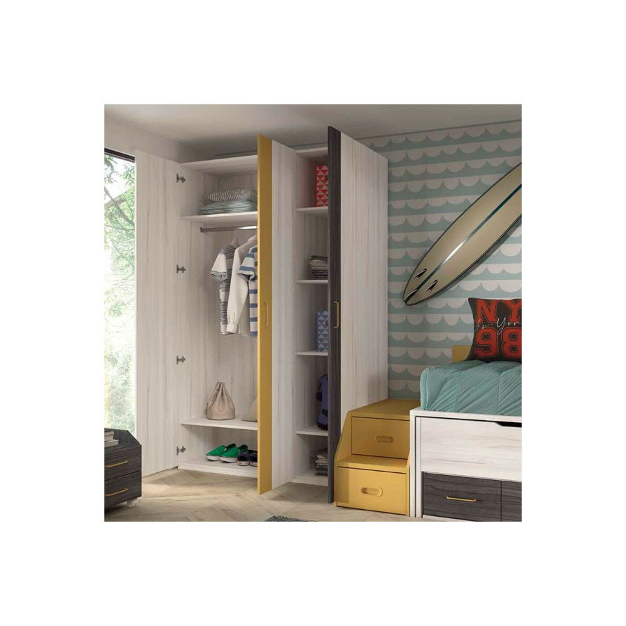Dormitorio compacto con cama nido y armario