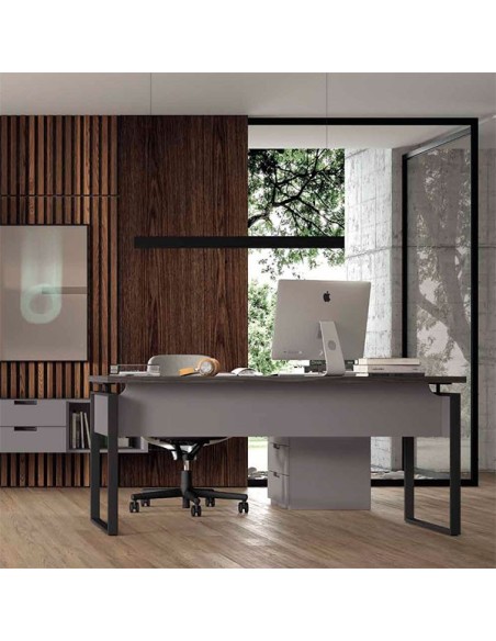 Mesa de despacho y librería a pared fabricadas en melamina