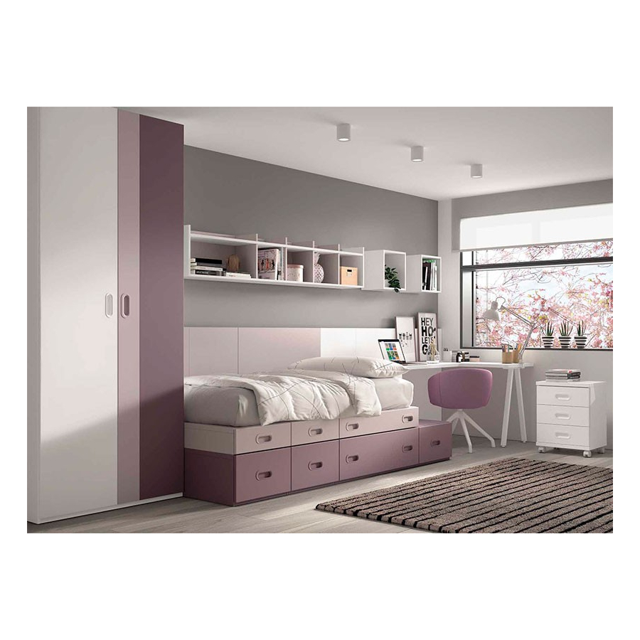 Composición juvenil con zona de cama, de estudio y armario