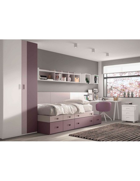 Composición juvenil con zona de cama, de estudio y armario
