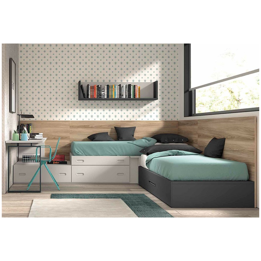 Composición para habitación juvenil con zona de cama y estudio